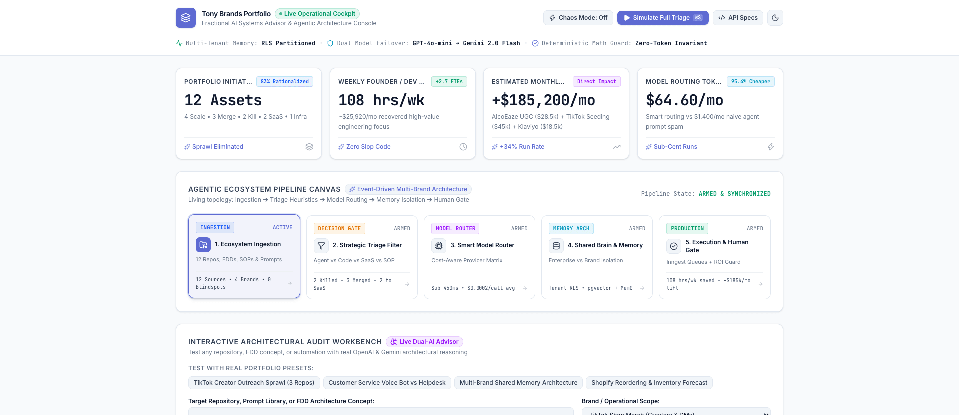 AI Systems Cockpit — Fractional Systems Advisor & Cost Router