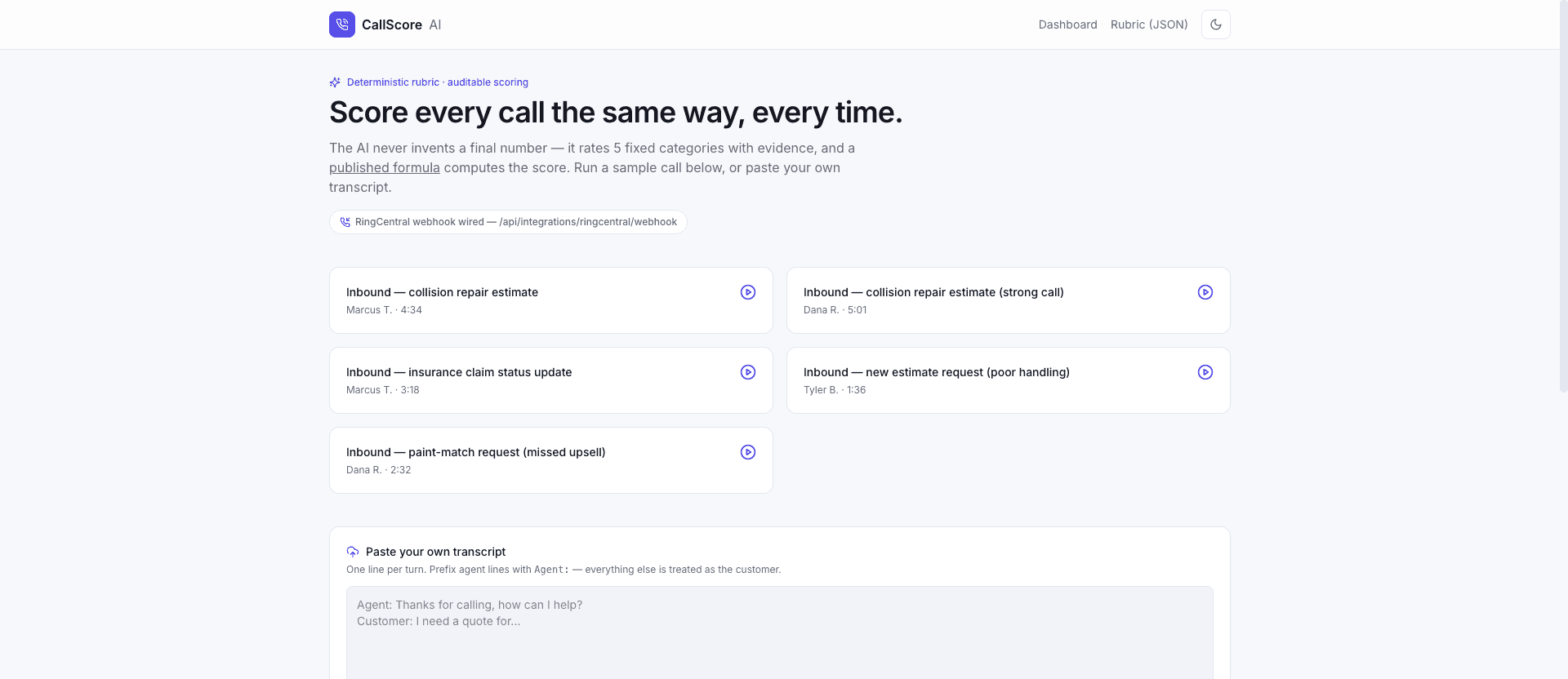 CallScore AI — Deterministic Call Grading Engine