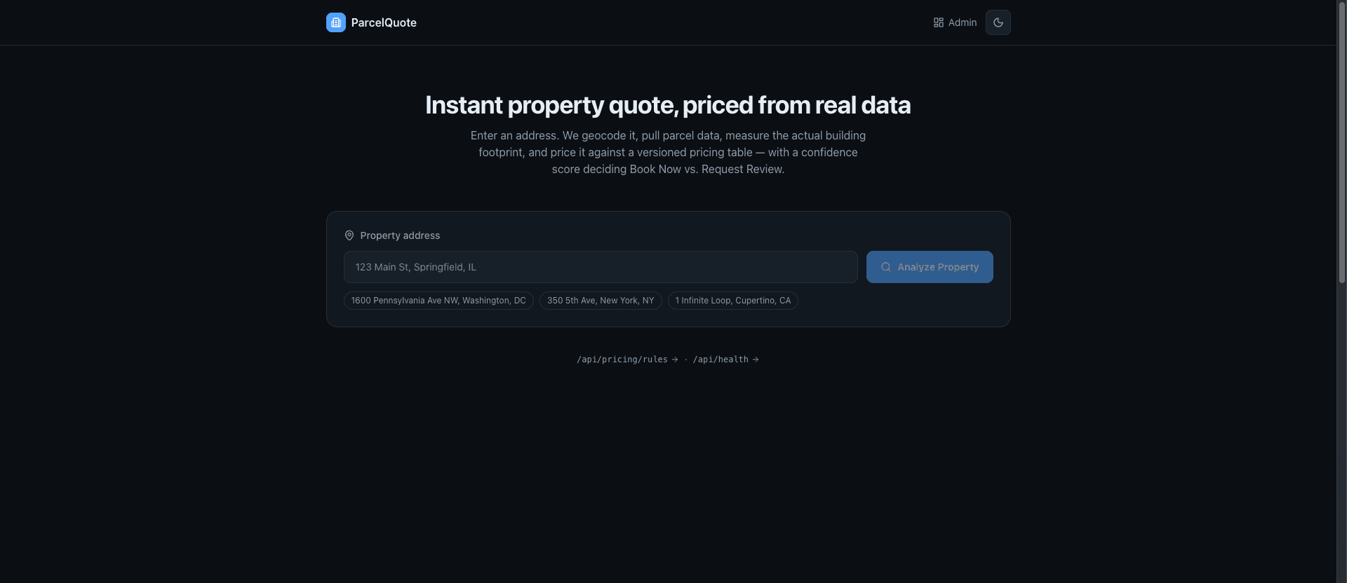 ParcelQuote — Instant Property Quoting Platform